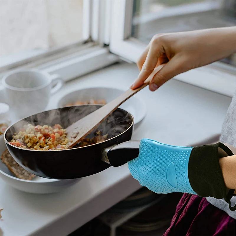 Double Layer Oven Gloves Heat Resistant Baking Gloves with Silicone and Cotton Kitchen Gloves Flexible Oven Mitts for Microwave