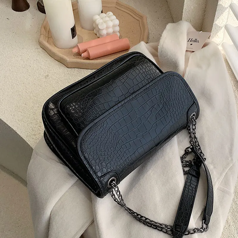 Европейский стиль крокодиловая сумка с узором сумка Новая высококачественная кожаная женская дизайнерская сумка с цепочкой сумка