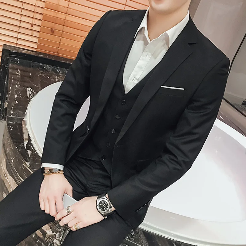 Suit Men's Slim Fit Three-piece Set Teenager Single West Coat Business Formal Dress Casual Korean-style Small Suit Suit Men's Slim Fit Three-piece Set Teenager Single West Coat Business Formal Dress Casual Korean-style Small Suit