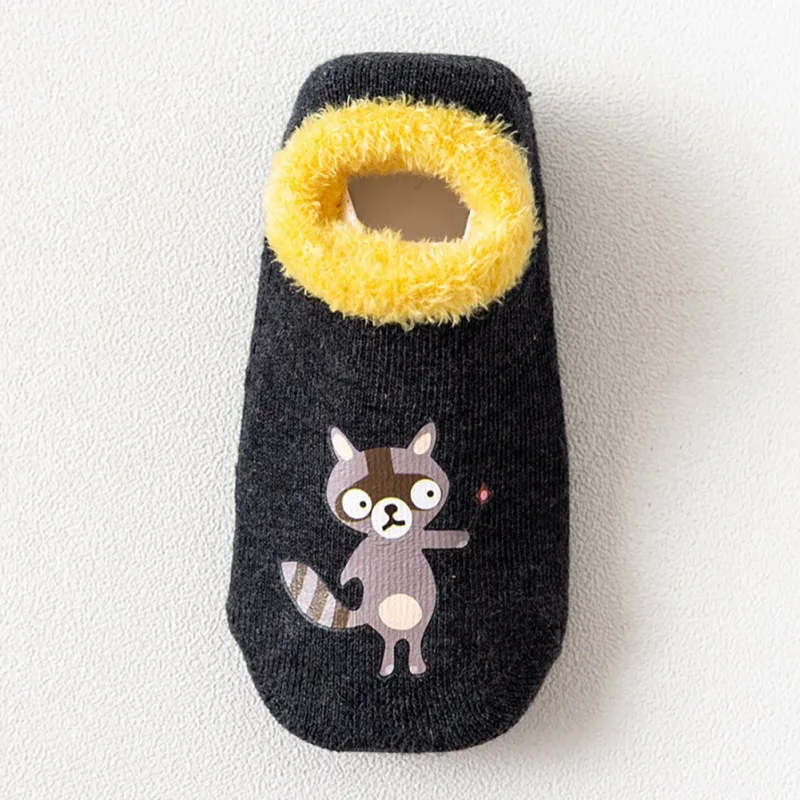 Носки для малышей От 1 до 12 лет повседневные теплые детские Нескользящие хлопковые носки-тапочки с милыми животными Детские Тапочки