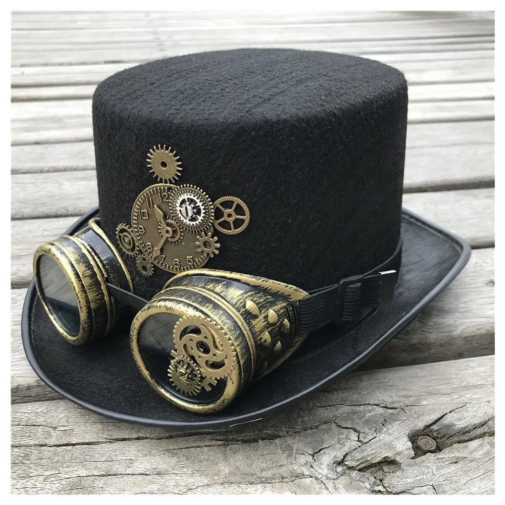 Verwonderend New Fashion Men Women Handmade Steampunk Top Hat With Gear Glasses AT-48