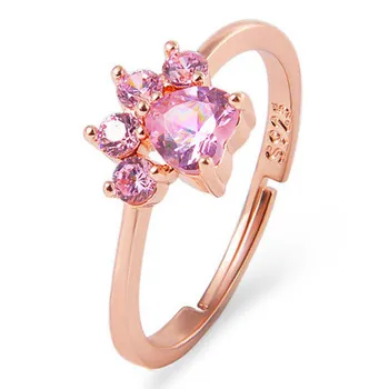 

Cute Cartoon Ring Opening Resizable Cat Paw Cat Footprint Zircon Ring Women Girl Animal Copper Ring Trendy Jewelry Wholesale