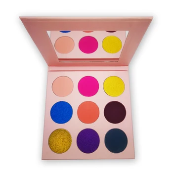 

9 colors metallic pearlescent matte eyeshadow pink palette customized private label own cosmetic brand