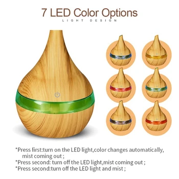 

300ml USB Wood Grain Air Humidifier Essential Oil Aromatherapy Diffuser Electric Mist Maker with 7 Color LED Night Light