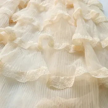 

Beige Ruffled Lace Fabric Layered Gauze Lace Fairy Pleated lace Fabric For Tutu dress, flower girl dress, by 1 yard