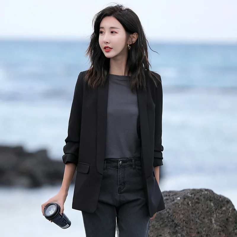 

Korean casual ladies small suit jacket 2019 new autumn high quality slim long sleeve black jacket female Fashion office suit