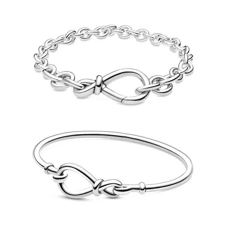 

2020 New 100% 925 Sterling Silver Pandoras Charms Chunky Infinity Knot Chain Bracelet Infinity Knot Bangle For Women DIY Gift