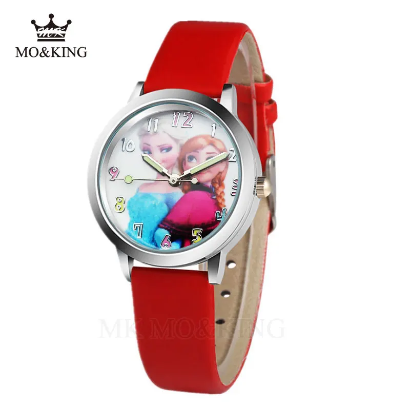 Reloj Infantil детские часы Снежная королева принцесса Эльза Анна София мультфильм детские часы кварцевые наручные часы Relojes - Цвет: Красный