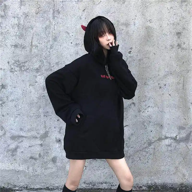 NiceMix осень зима женские свитшоты High Street Harajuku милые толстовки панк дьявол в готическом стиле Рог шик пуловер с капюшоном свободный пот