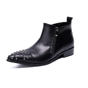 

Martin Boots Trendy Botas Hombre Metal Cow Leather High Punk Rivet Army Trendy Pointed Toe Ankle Genuine Leather Work & Safety