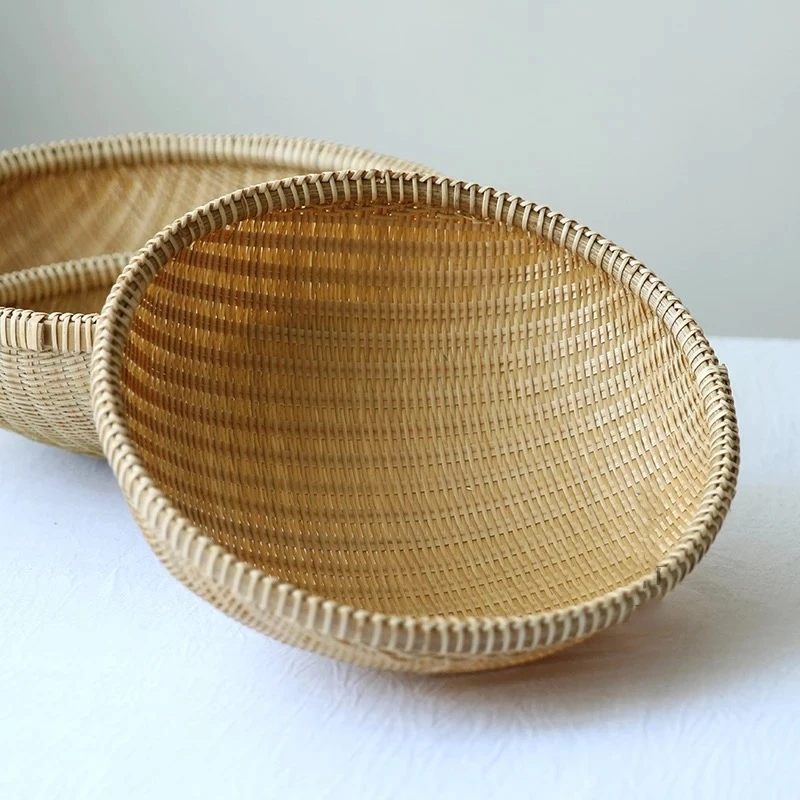 Storage basket handmade primary color bamboo woven food fruit and vegetables storage basket kitchen furniture supplies