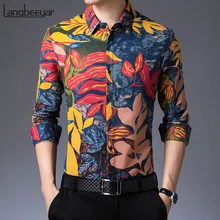 Новинка осени, модные брендовые мужские рубашки с цветочным рисунком, корейский стиль, высокое качество, длинный рукав, обычный крой, уличная одежда, узор, повседневная одежда