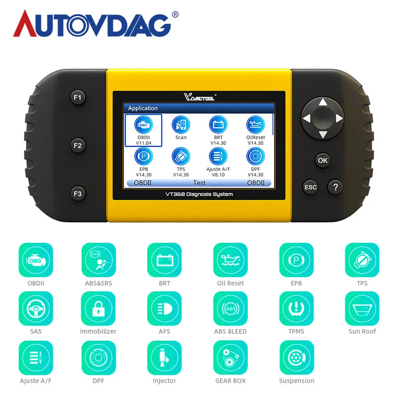 VDIAGTOOL VT360 OBD2 EOBD Автомобильный сканер полная система лучше NT624 считыватель кодов