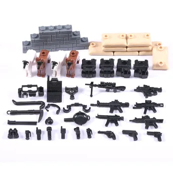 

50Pcs Small Particle Building Blocks Battlefield Sandbag Weapon Kits Blocks Model Educational Toys Hobbies For Children Gifts