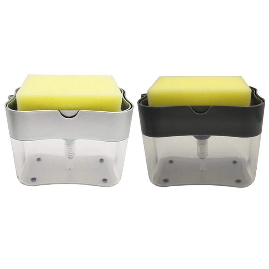 

Kitchen Countertop Soap Pump Dispenser with Sponge Holder Refillable Soap Caddy