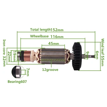 

Angle Grinder Armature Rotor For Makita 9553NB 9553HB N 9555 Armature Rotor Angle Grinder Silver Copper Replacement New