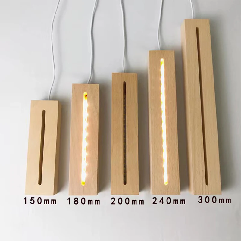 Decorative Lights Long Wood Base Led Warm White RGB Lights USB Powered for Acrylic Glass Panel 3D Optical Illusion Night Lamp Customized