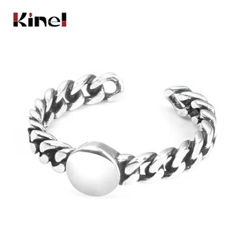

Kinel Authentic S925 Sterling Silver Fine Jewelry Chain Locker personality letters Engraved Rectangle Geometric Retro Rings