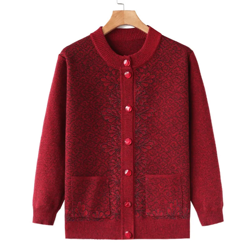 red 1 Fdfklak, XL, 2XL, 3XL, 4XL размера плюс, женский кардиган, толстый теплый свитер, новая зимняя одежда, Свободный вязаный свитер с вышивкой для мамы - Цвет: red 1