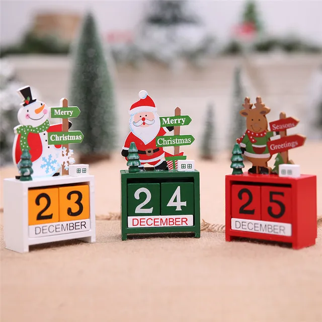 ZaH Christmas Advent Calendars Wooden Nutcracker Ornament Table Desk Calendar Christmas Decorations Home Decor Kids Educational Toys Santa Claus