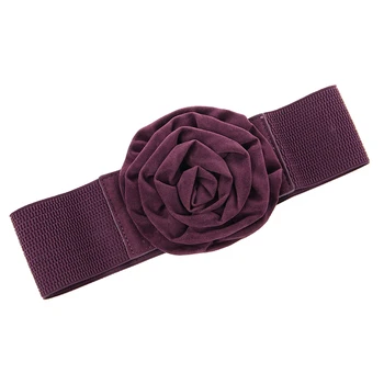 

Purple Flower Design Buckle Elastic Waist Belt for Lady