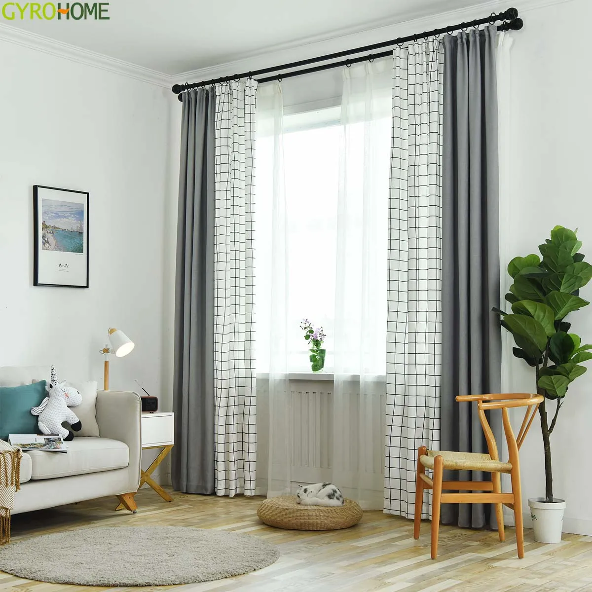 curtains in grey living room