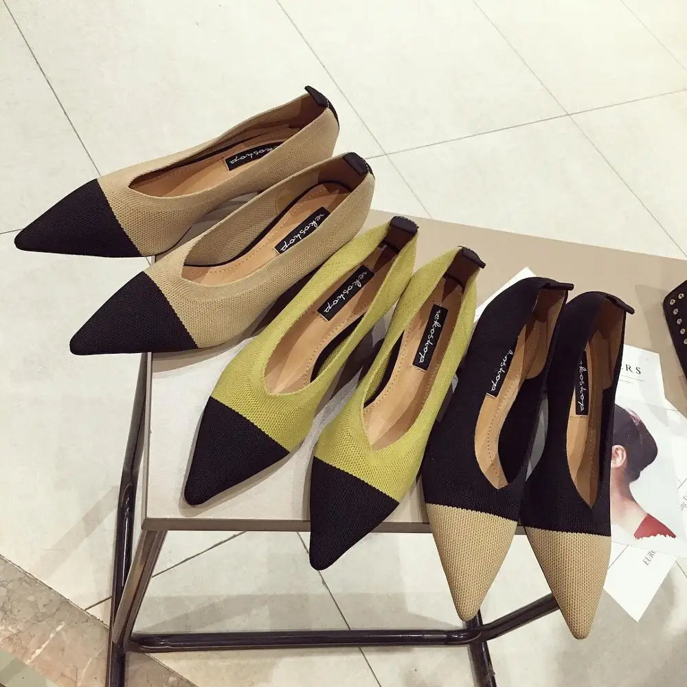 

2019 Autumn New Arrive Pumps Women Shoes Fashion Color Patchwork Pointed Toe Mid-heel Chunky heel Pumps Black Beige Shoes Women
