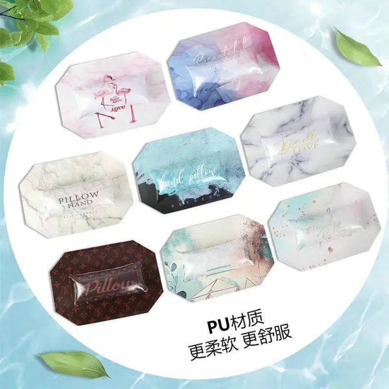 

New Manicure Hand Pillow Octagonal Hand Pillow Marble Pattern Smudge Table Mat Pu Leather