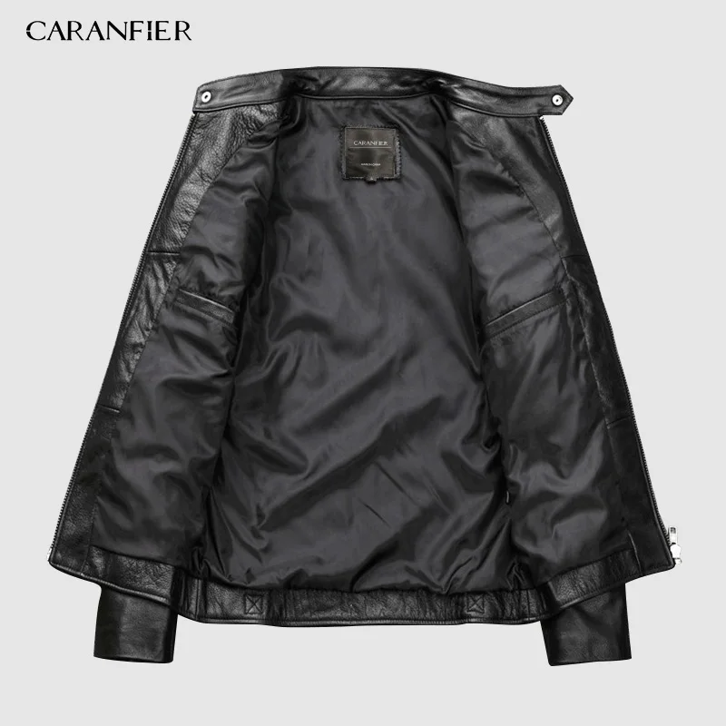 CARANFIER/, винтажная куртка из натуральной кожи, мужские куртки из телячьей кожи, черная мото одежда, мужская байкерская куртка, кожаное тонкое пальто для мальчиков
