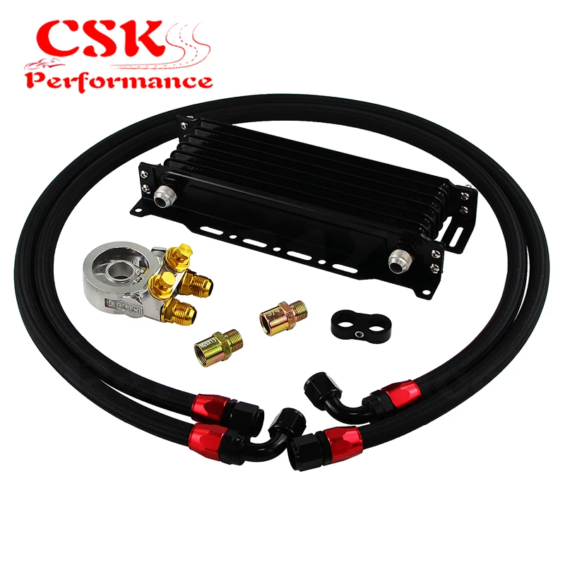 

7 Row AN10 Engine Racing Trust Oil Cooler w/ Thermostat Oil Filter Adapter Kit Black/Blue