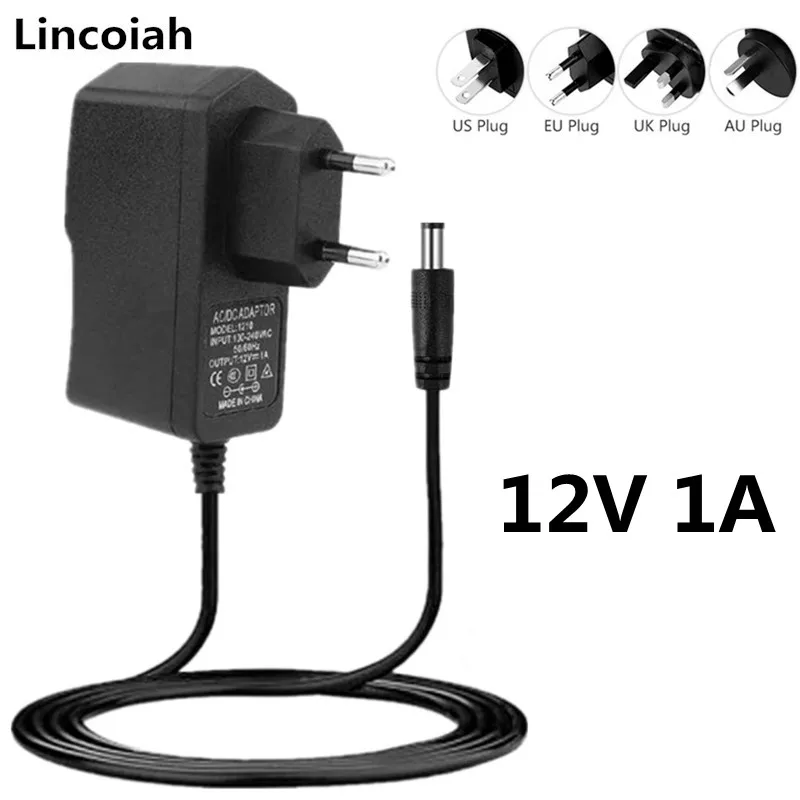 Adattatore Ca/Cc Dc 12 V 1A Ac 100-240V Convertitore Adattatore 12 V Volt Caricabatterie Alimentatore Eu Us Plug Dc 5.5*2.1Mm Per Telecamera Cctv