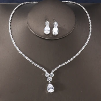 

RAKOL New Fashion Luxury AAA Zircon Water Drop Shape Necklace Earrings jewelry Set for Women Party wedding Dress Accessories