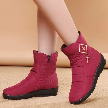 

Snow Boots Women Shoes 2019 Solid Casual Shoes Woman Winter Zipper Ankle Boots Women Warm Fur Round Toe Female Boots Botas Mujer