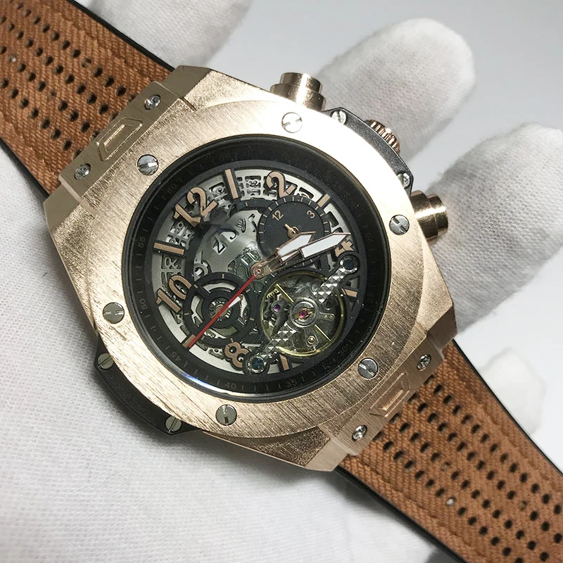 

Fashion mens skeleton watch automatic self winding glide smooth second hand good quality watches
