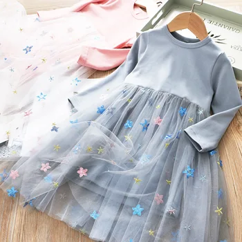 

5254 Star Sequins Embroidery Princess Baby Girl Dress 2020 New Spring Summer Party Wedding Kid Dress For Girl Wholesale Clothes