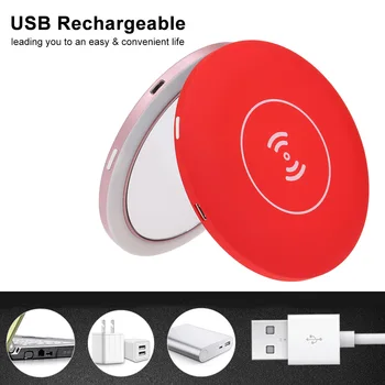 

2-In-1 LED Makeup Mirror Portable Wireless Charger Compatible w/ Cell Phones Support Wireless Charging Mini Dimmable LED Mirror