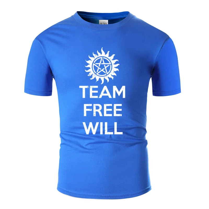 Men-Blue Дышащая футболка с принтом «team free will», одежда для отдыха, Мужская футболка из хлопка, комиксы в стиле хип-хоп - Цвет: Men-Blue