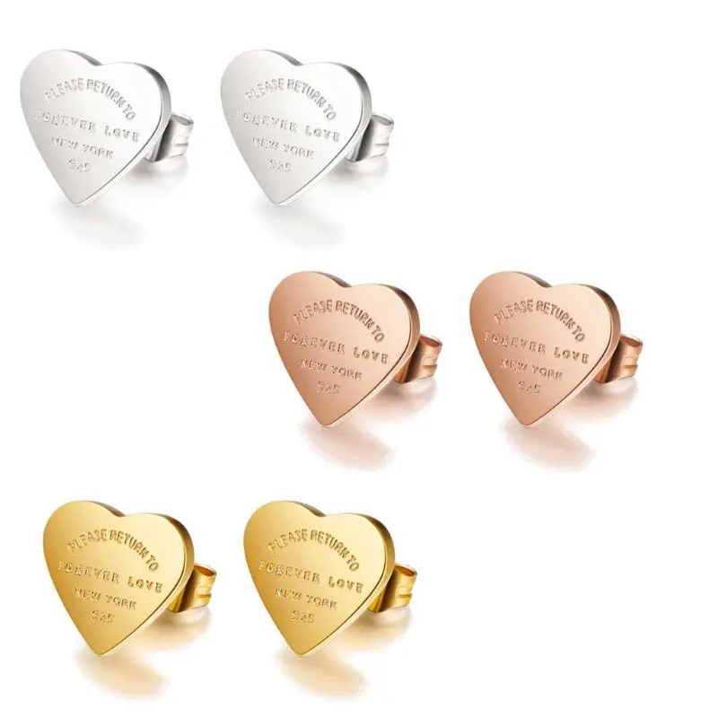 

Stainless Steel Love Forever Heart Stud Earrings Gold Plating Earrings Jewelry