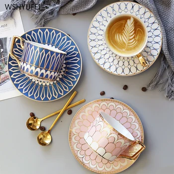 

British light luxury ceramic coffee cup European luxury coffee cup and saucer set afternoon tea / milk cup set spoon gift