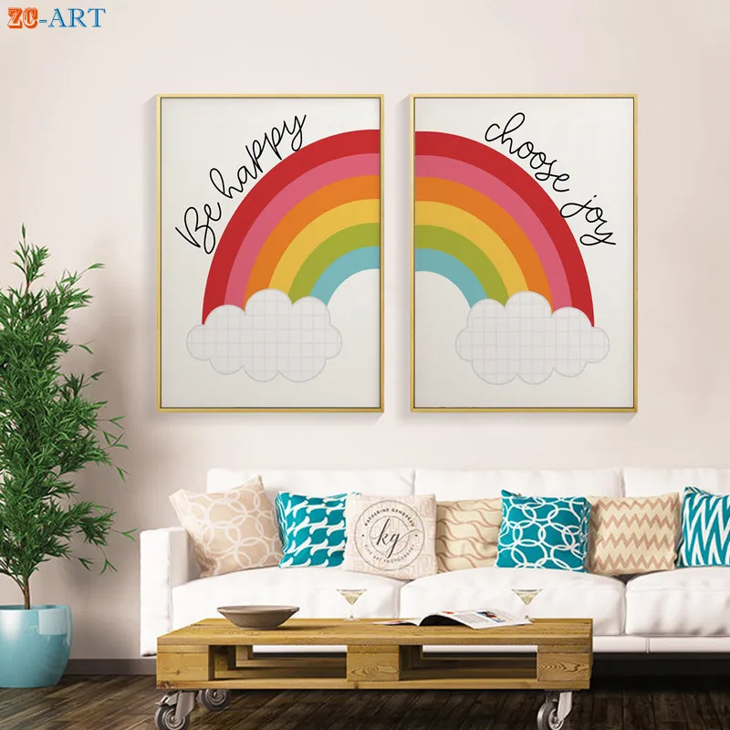 Унисекс принт Пол нейтральный холст картины постер с радугой Детская Wall Art