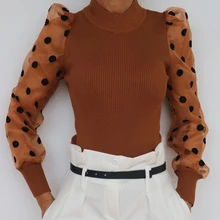 ^^Best Offers Dot Print Blouse Women Mesh Puff Sleeve Ladies Jumpers Spring Turtleneck Party Clubwear New Loose Casual Tops Knitted Shirt ^^Best Offers Dot Print Blouse Women Mesh Puff Sleeve Ladies Jumpers Spring Turtleneck Party Clubwear New Loose Casual Tops Knitted Shirt
