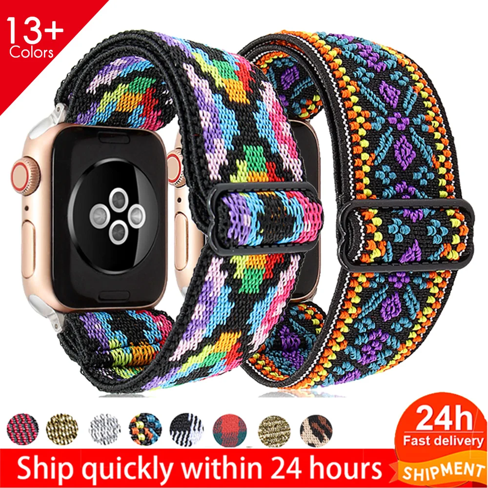 

Elastic Band Adjustable Nylon Loop Strap for Apple Watch 6 SE 5 4 Band Strap 38 40mm 42 44mm for Iwatch 5/4/3 2 Sport Watch Band