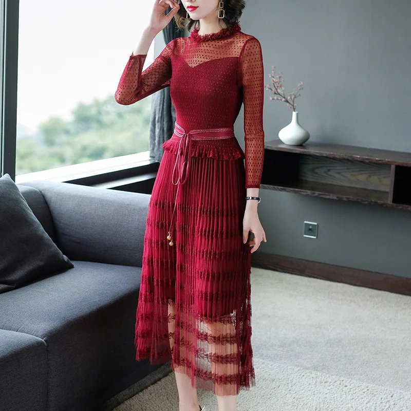 

2019 New Style WOMEN'S Dress Spring Clothing Gauze Joint Lace Fashion Debutante Elegant France Non-mainstream Dress over-the-Kne
