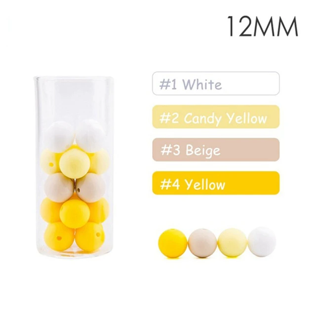 60pcs 12mm Baby Teether Silicone Beads Diy Pacifier Chain Bracelet Bpa Free Chewable Round Silicone Bead Accessories For Newborn Yellow mixed set
