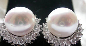 

hot sell new - good 13377 AAA++ 11-12mm ROUND WHITE PEARL Mosaic Lotus EARRING SILVER