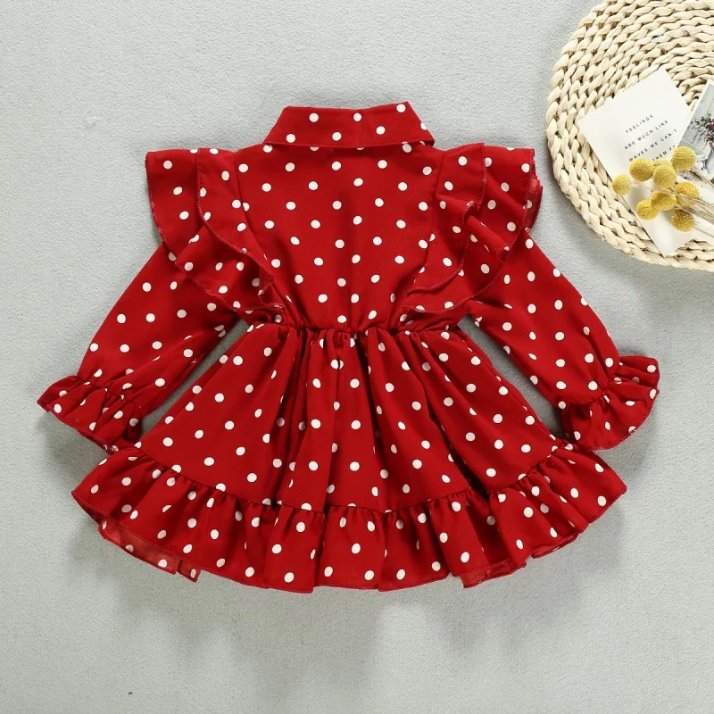Лидер продаж; сезон весна-осень; милое рождественское платье принцессы с длинными рукавами для девочек; милое хлопковое платье в горошек;#11