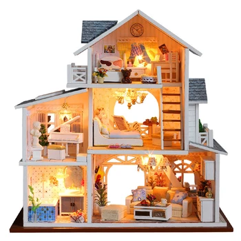 

2020 DIY Dollhouse Wooden doll Houses Miniature Doll House Furniture Kit Casa Toys for Children Christmas Gift K18