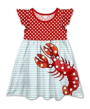 

Lobster Pattern Flutter Sleeve Milk Silk Cute Girls Dress Sleeveless Dot Design Frock Boutique Clothes Girls Dress