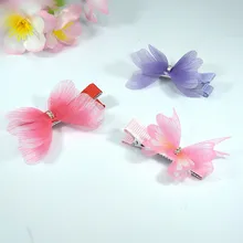 Милая шифоновая заколка-бабочка с жемчугом в Корейском стиле для маленькой принцессы; боковая заколка для девочек; головной убор для маленьких девочек; Детские аксессуары для волос