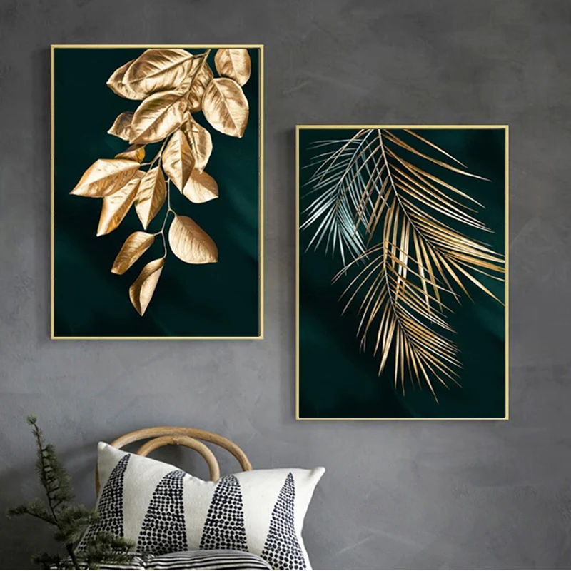 Abstract Golden Plant Leaves Picture Wall Poster Modern Style Canvas Print  Painting Art Aisle Living Room Unique Decoration|Painting & Calligraphy| -  AliExpress